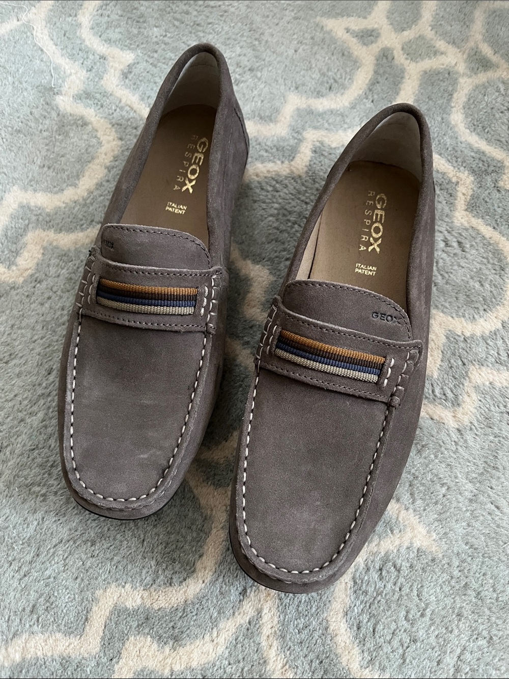 Geox Men's Suede Slip-On Loafers with Multicolor Trim